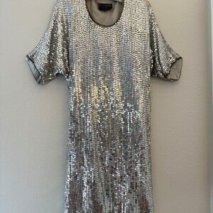Vintage Full Sequined Royal Feelings Pure Silk Mini Dress - Large